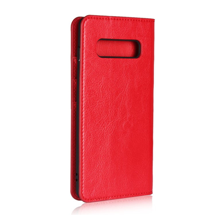 Crazy Horse Genuine Leather Phone Casing with Wallet for Samsung Galaxy S10 Plus - Red-3