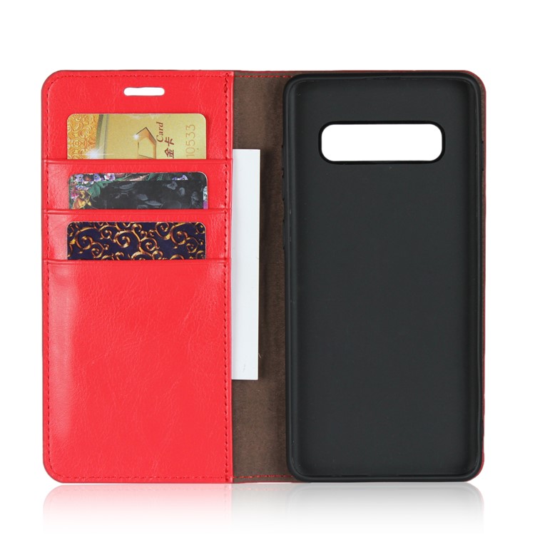 Crazy Horse Genuine Leather Phone Casing with Wallet for Samsung Galaxy S10 Plus - Red-4