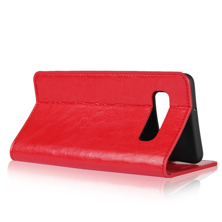 Crazy Horse Genuine Leather Phone Casing with Wallet for Samsung Galaxy S10 Plus - Red-5