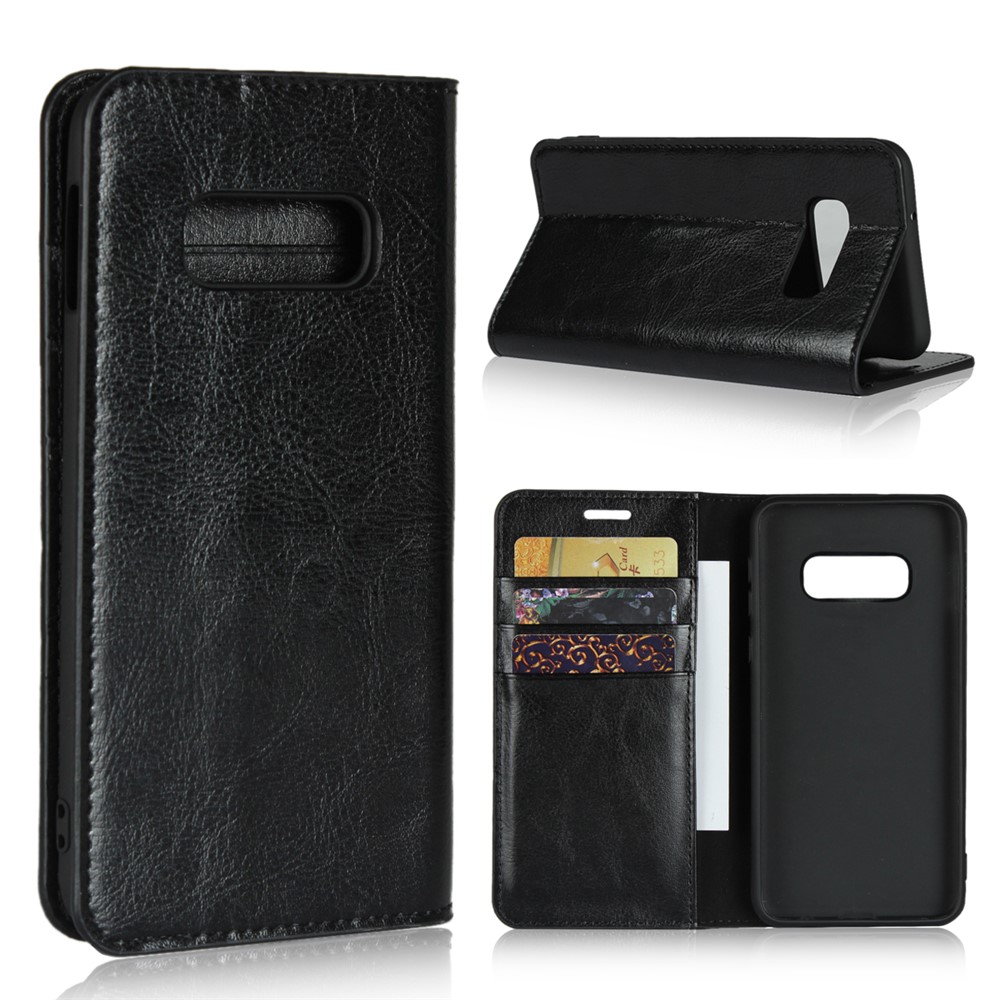 Crazy Horse Genuine Leather Willet Telep Cover Para Samsung Galaxy S10e - Negro