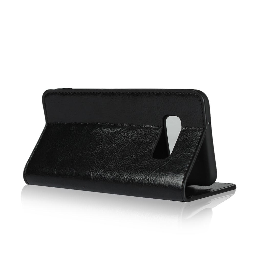 Crazy Horse Authentine en Cuir Portefeuille Couverture de Téléphone Pour Samsung Galaxy S10e - le Noir