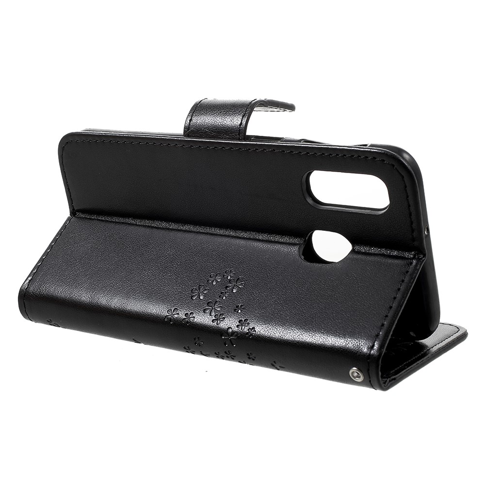 Imprint Tree Owl Leather Wallet Case for Samsung Galaxy A40 - Black-3