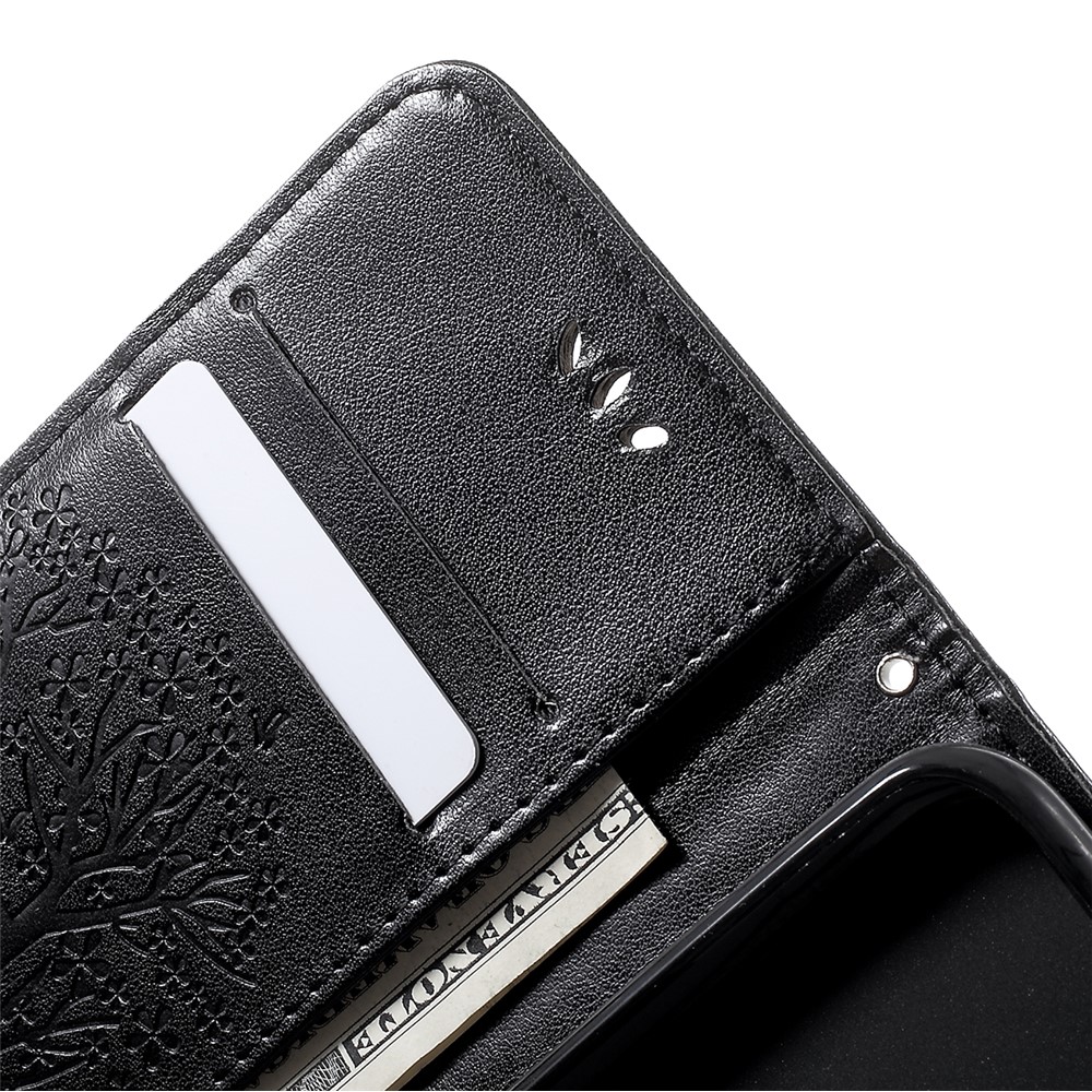 Imprint Tree Owl Leather Wallet Case for Samsung Galaxy A40 - Black-5