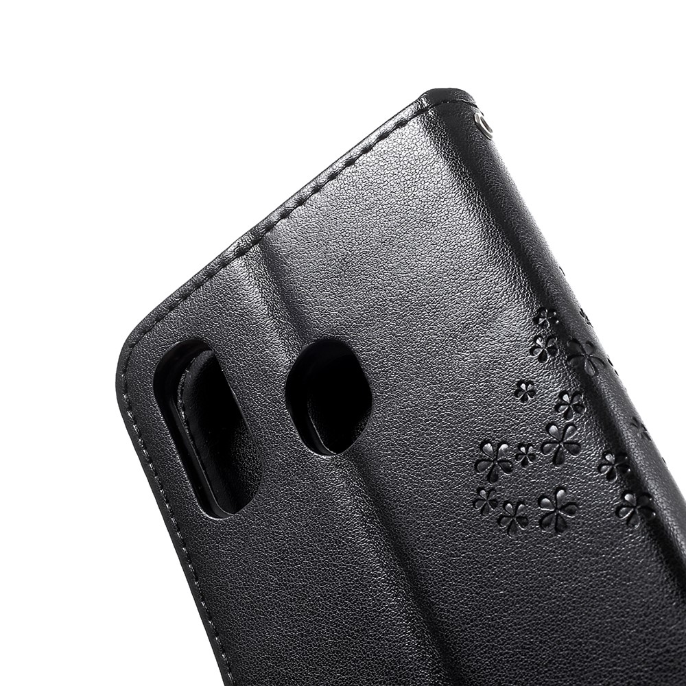 Imprint Tree Owl Leather Wallet Case for Samsung Galaxy A40 - Black-7