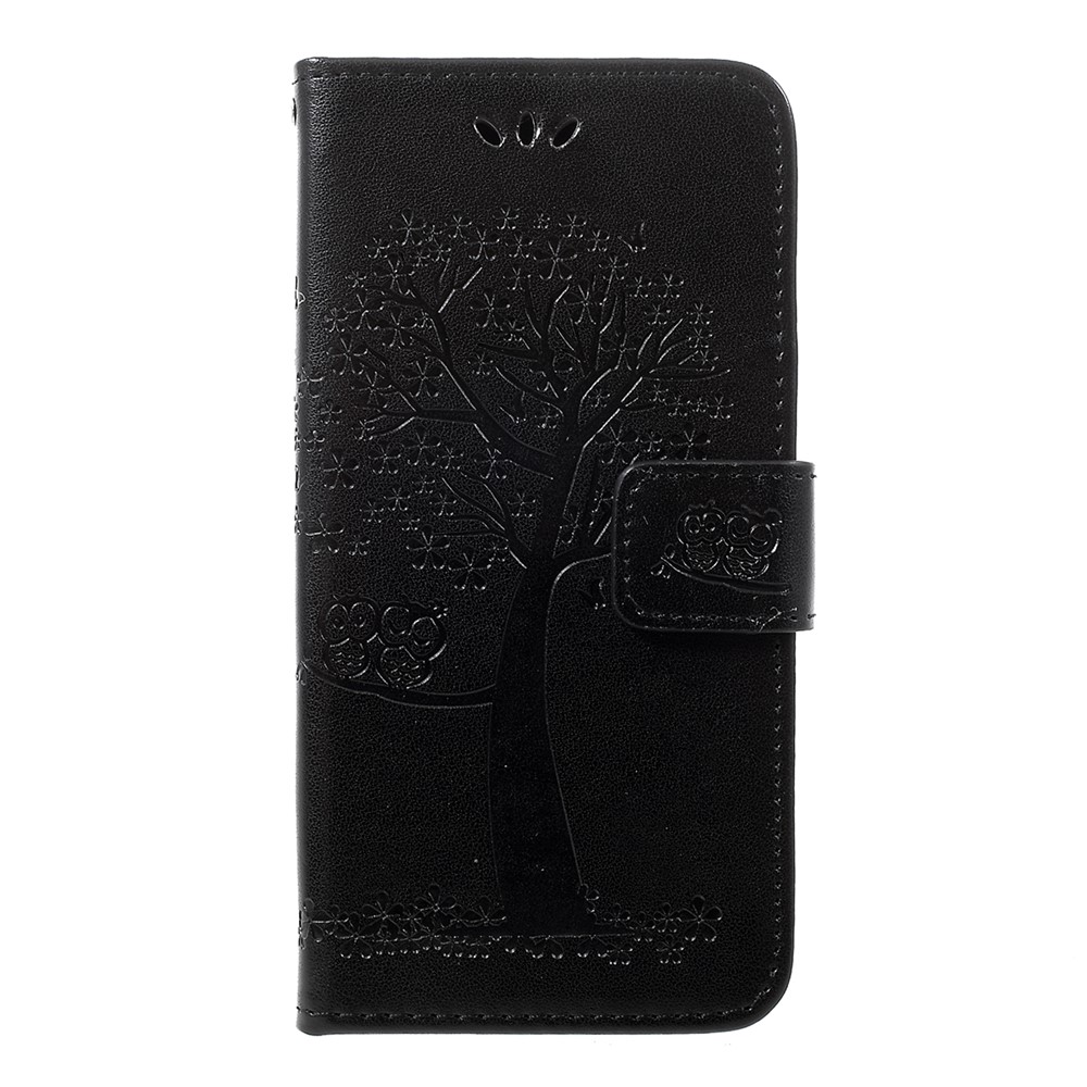 Imprint Tree Owl Leather Wallet Case for Samsung Galaxy A40 - Black-9