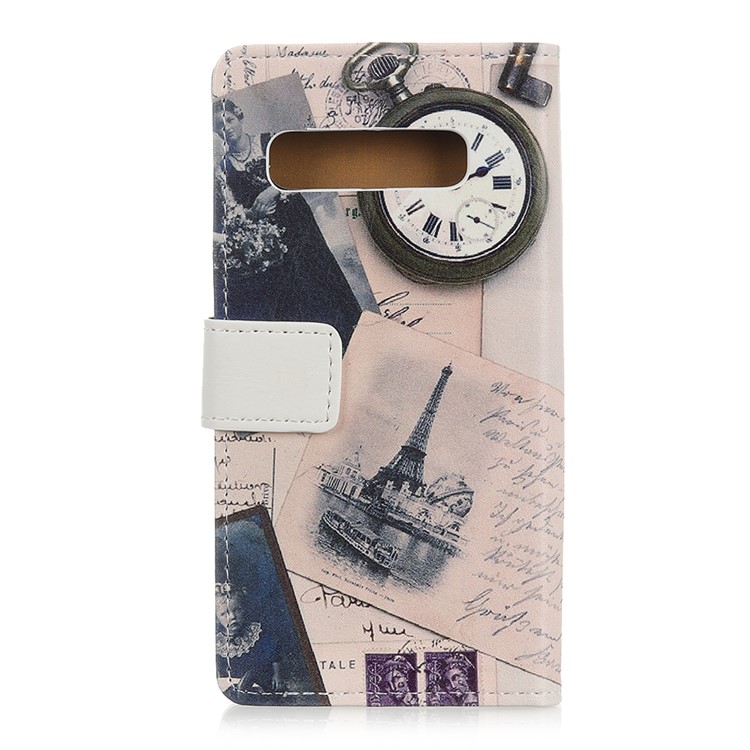 Pattern Printing Leather Wallet Case for Samsung Galaxy S10 5G - Eiffel Tower and Characters-4