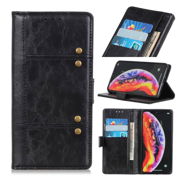 Rivet Decorated Leather Stand Wallet Magnetic Case for Samsung Galaxy A50 - Black-1