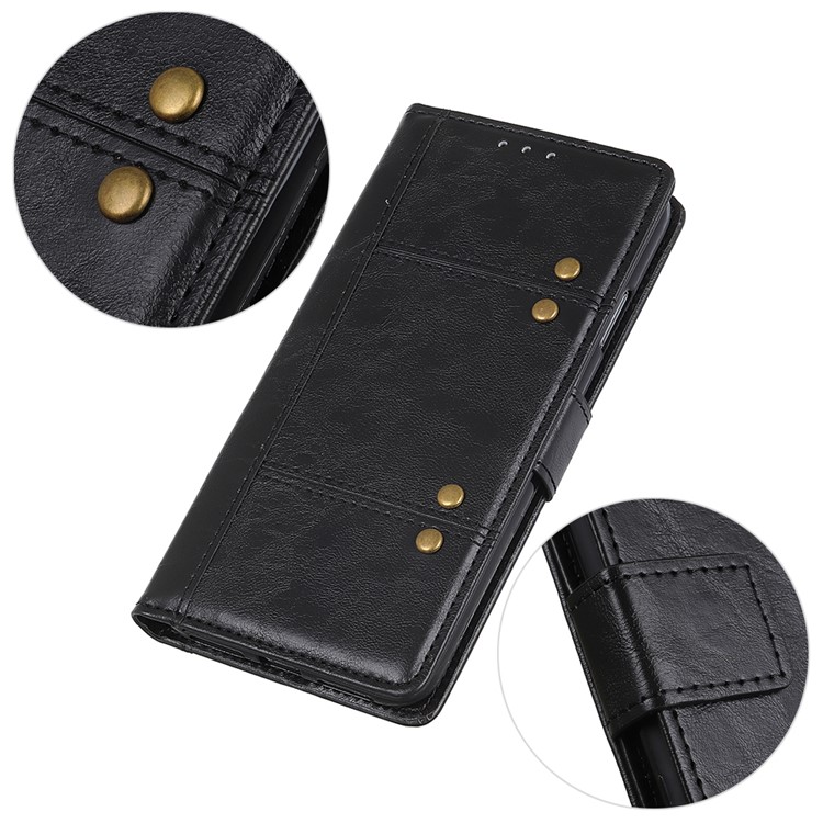 Rivet Decorated Leather Stand Wallet Magnetic Case for Samsung Galaxy A50 - Black-10