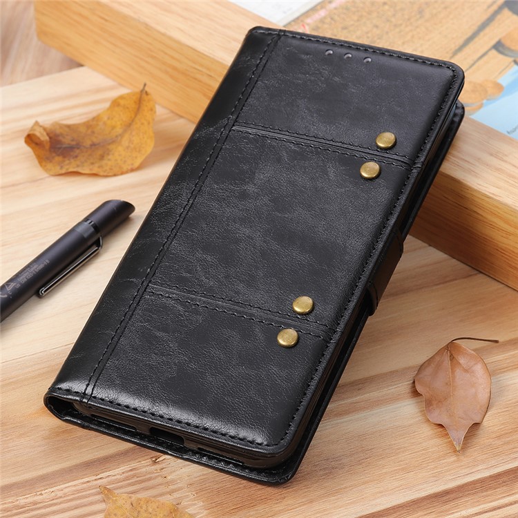 Rivet Decorated Leather Stand Wallet Magnetic Case for Samsung Galaxy A50 - Black-12