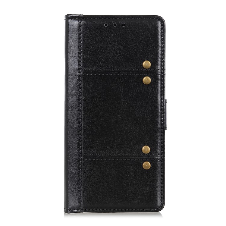 Rivet Decor Crazy Horse Leather Wallet Phone Cover for Samsung Galaxy A50 - Black-2