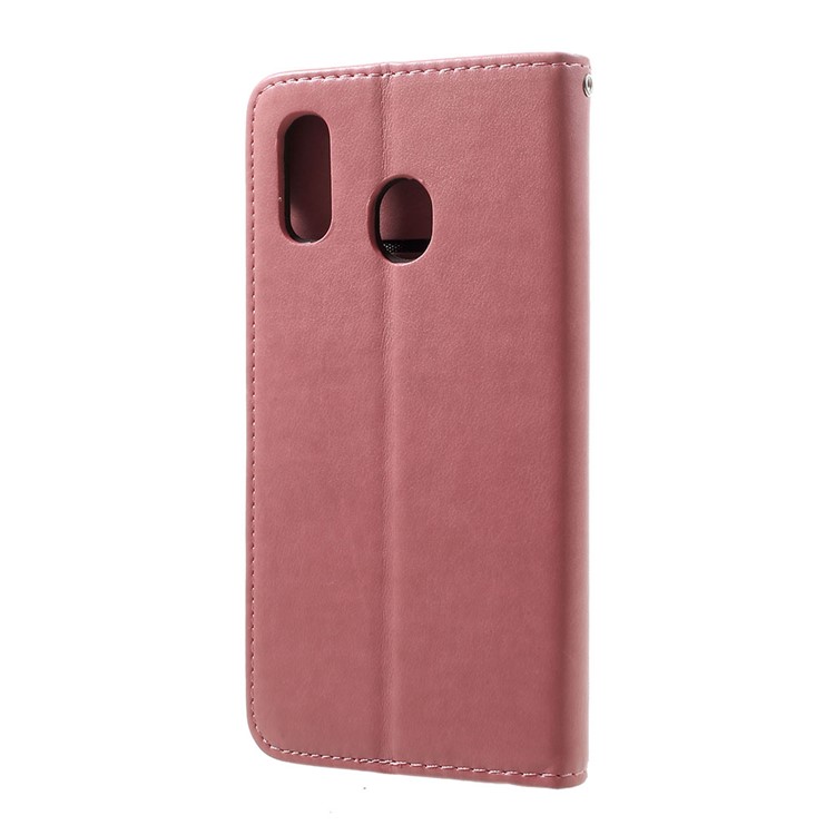 Bedruckte Katze Und Fischgräte PU Leder Brieftasche Mit Ständer Für Samsung Galaxy A20 / A30 - Rosa-3