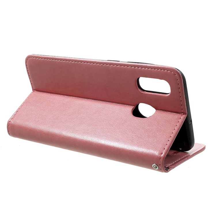 Bedruckte Katze Und Fischgräte PU Leder Brieftasche Mit Ständer Für Samsung Galaxy A20 / A30 - Rosa-4