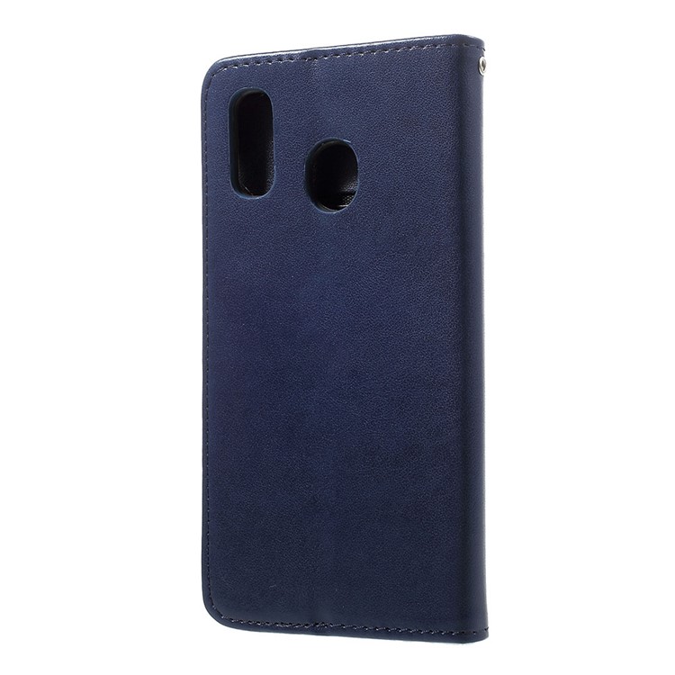 Imprint Cat and Fish Bone PU Leather Wallet Shell with Stand for Samsung Galaxy A20/A30 - Dark Blue-3