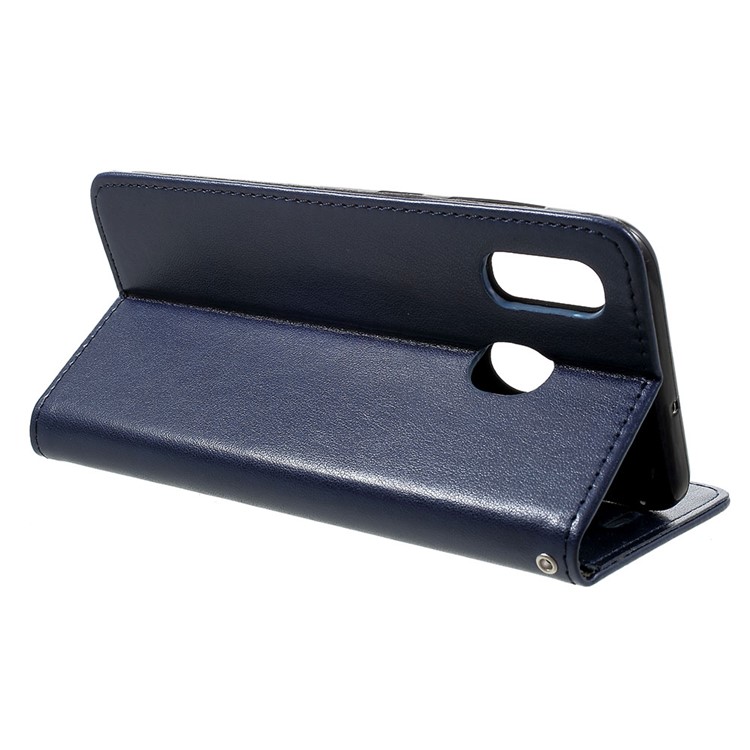 Imprint Cat and Fish Bone PU Leather Wallet Shell with Stand for Samsung Galaxy A20/A30 - Dark Blue-4