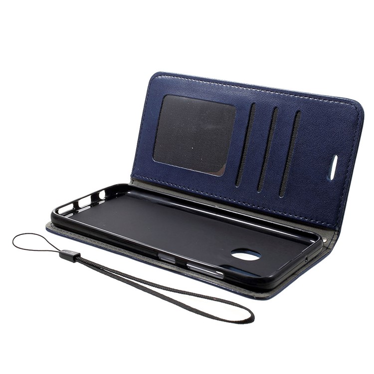 Imprint Cat and Fish Bone PU Leather Wallet Shell with Stand for Samsung Galaxy A20/A30 - Dark Blue-5