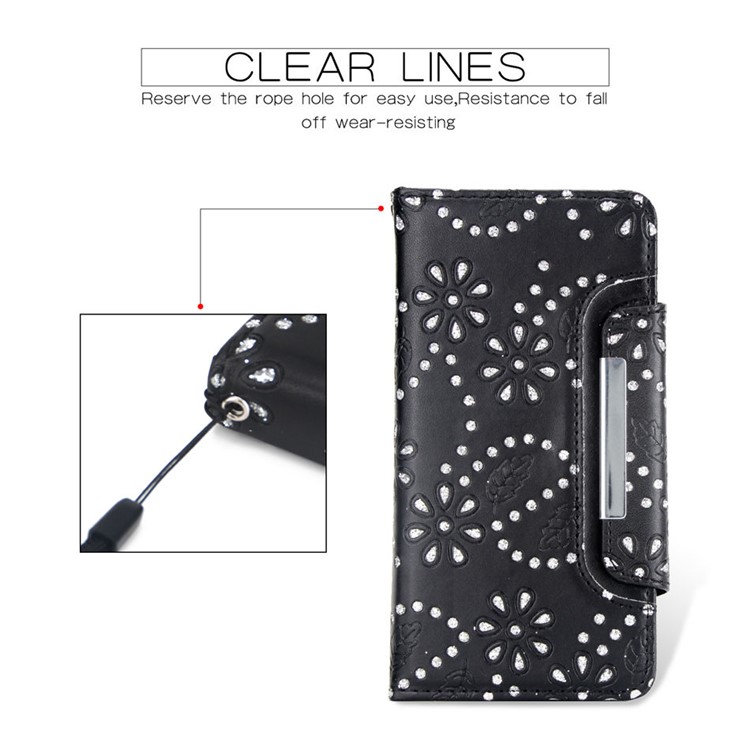 For Samsung Galaxy S10e Detachable Glittery Leaves Flowers Leather Wallet Mobile Cover + Inner TPU Case - Black-5