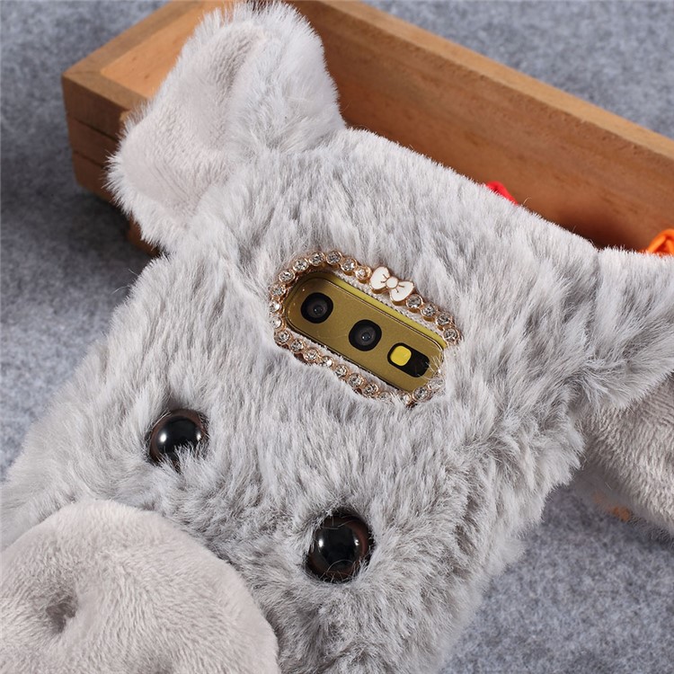 3D Cute Pig Pattern Rhinestone Soft Fur Coated TPU Covering for Samsung Galaxy S10e - Light Grey-4