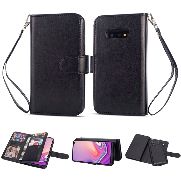 For Samsung Galaxy S10e Detachable 2-in-1 PU Leather Case with 9 Card Slots - Black-1