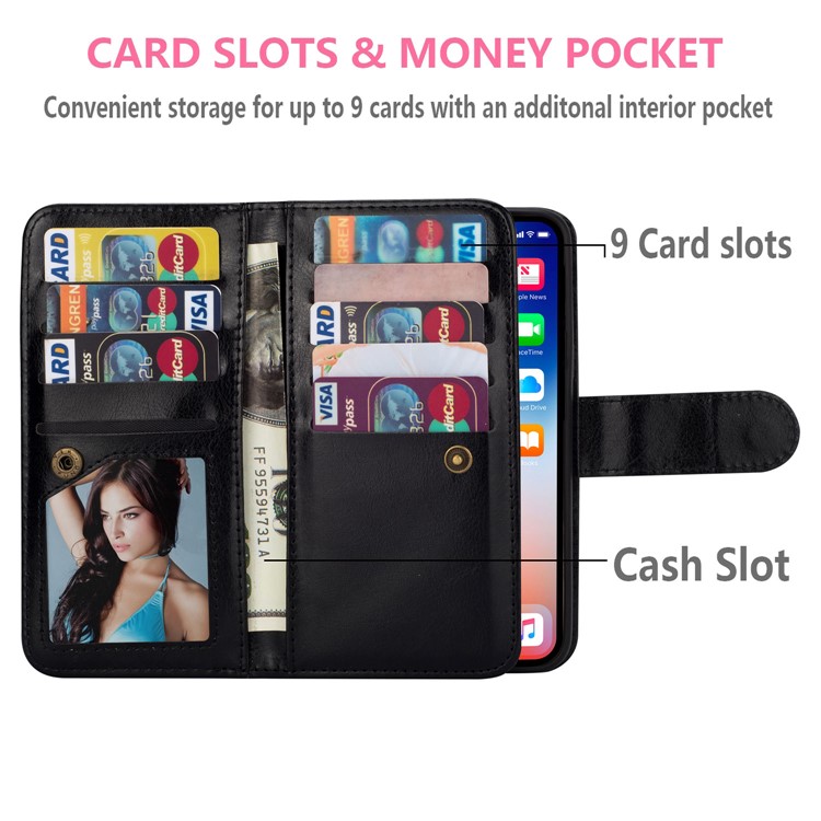 For Samsung Galaxy S10e Detachable 2-in-1 PU Leather Case with 9 Card Slots - Black-2