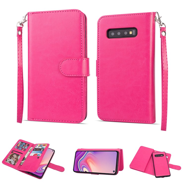 

For Samsung Galaxy S10 Plus Detachable 2-in-1 PU Leather Cover with 9 Card Slots - Rose, Galaxy S10 Plus