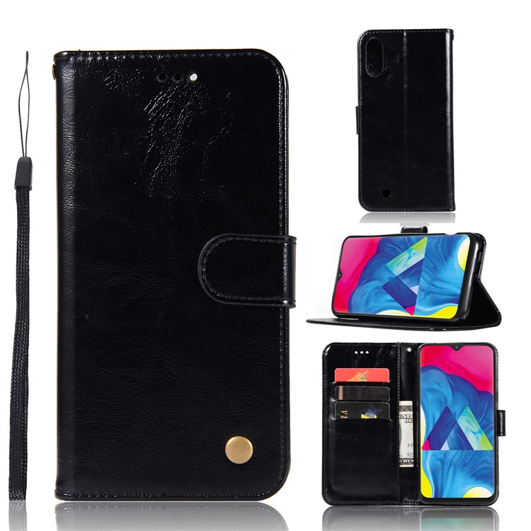 Premium Vintage Leather Wallet Case for Samsung Galaxy M10 - Black-1