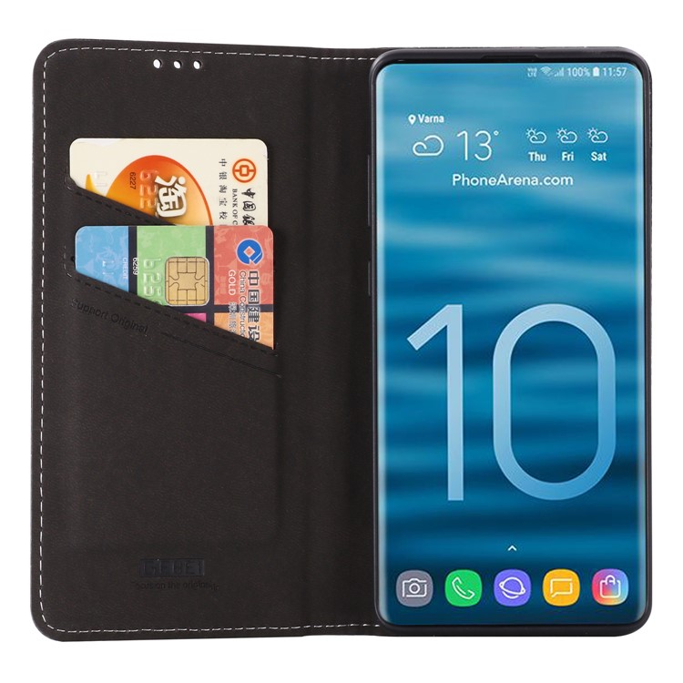 GEBEI Litchi Texture Card Slots Leather Protection Case for Samsung Galaxy S10 Plus - Black-3