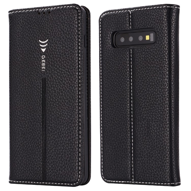 GEBEI Litchi Texture Card Slots Leather Protection Case for Samsung Galaxy S10 - Black-1