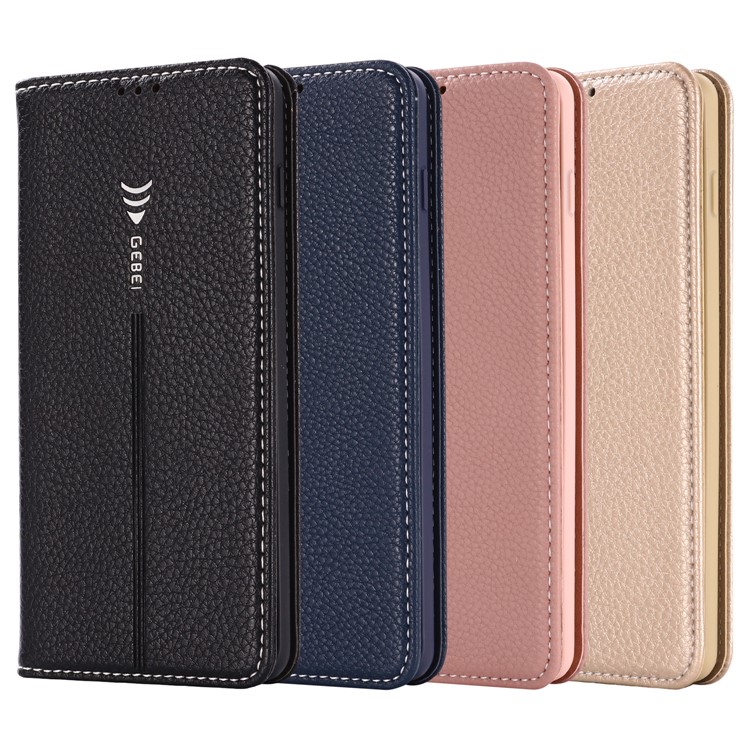 GEBEI Litchi Texture Card Slots Leather Protection Case for Samsung Galaxy S10 - Black-12