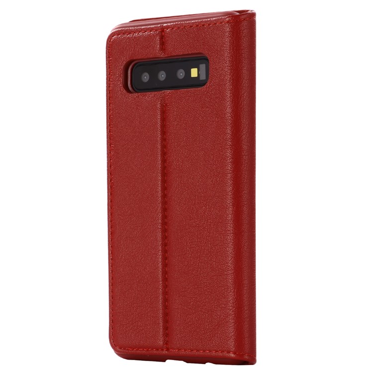 GEBEI Crazy Horse Leather Stand Case with Card Slots for Samsung Galaxy S10 - Red-2