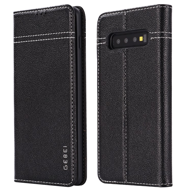 GEBEI Card Holder PU Leather Case with Stand for Samsung Galaxy S10 Plus - Black-1