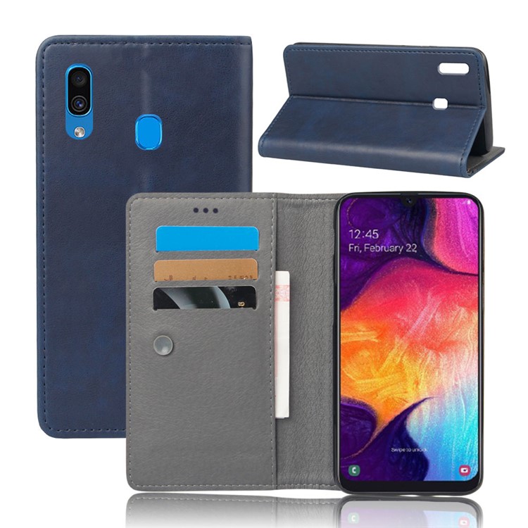

Сумасшедшая Лошадь Кошелек Кожаный Защитный Чехол С Присоской Для Samsung Galaxy A30 - Синий, Galaxy A20