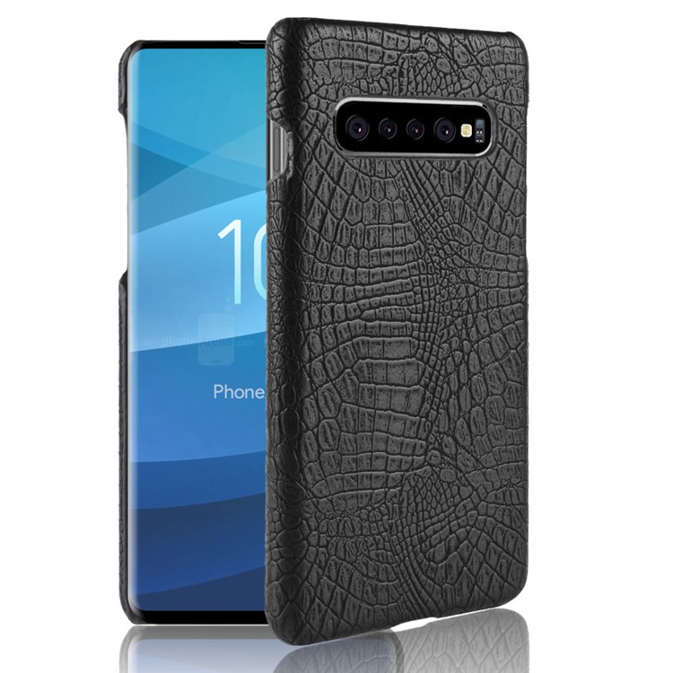 Escudo Duro Revestido Do Couro Da Textura Do Crocodilo Para A Galáxia S10 5G De Samsung - Preto-1