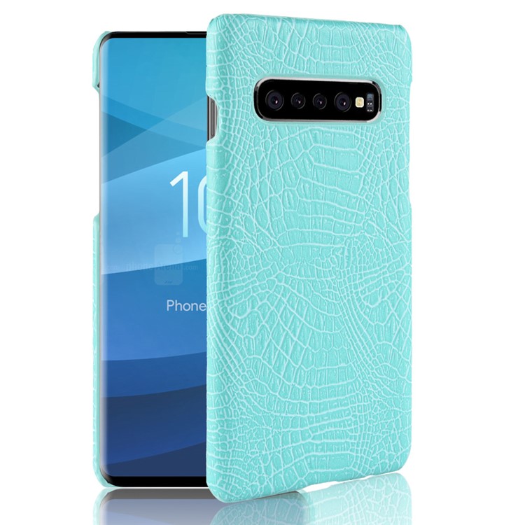 Crocodile Texture Leather Coated PC Hard Shell for Samsung Galaxy S10 5G - Cyan-1