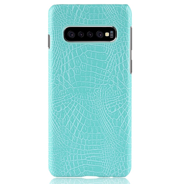 Crocodile Texture Leather Coated PC Hard Shell for Samsung Galaxy S10 5G - Cyan-2