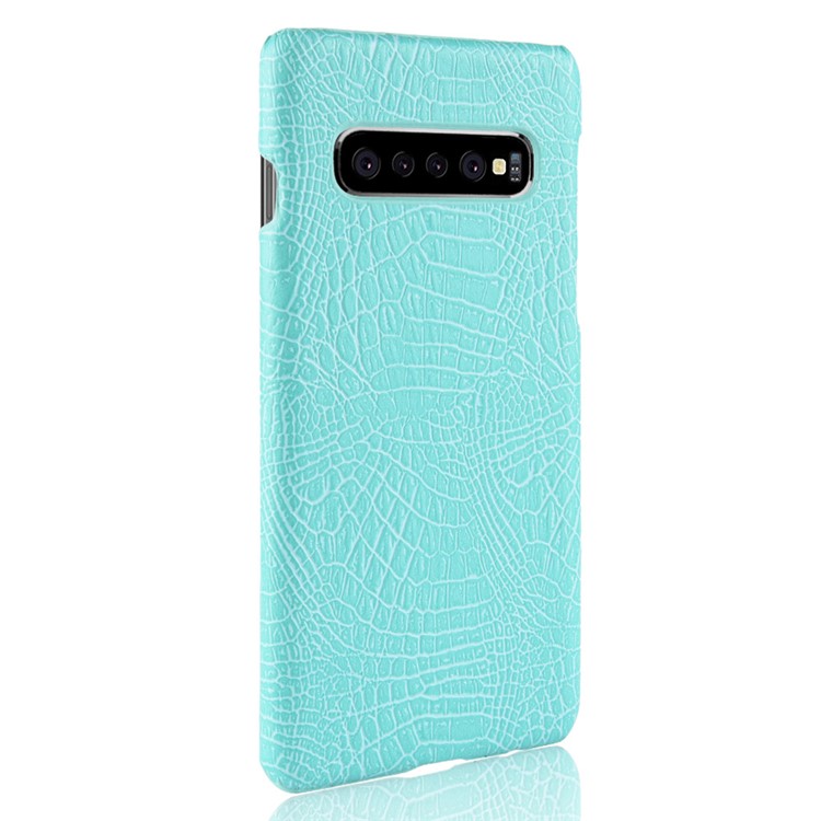 Crocodile Texture Leather Coated PC Hard Shell for Samsung Galaxy S10 5G - Cyan-3