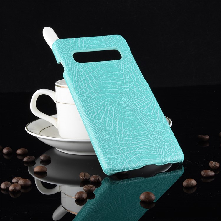 Crocodile Texture Leather Coated PC Hard Shell for Samsung Galaxy S10 5G - Cyan-4