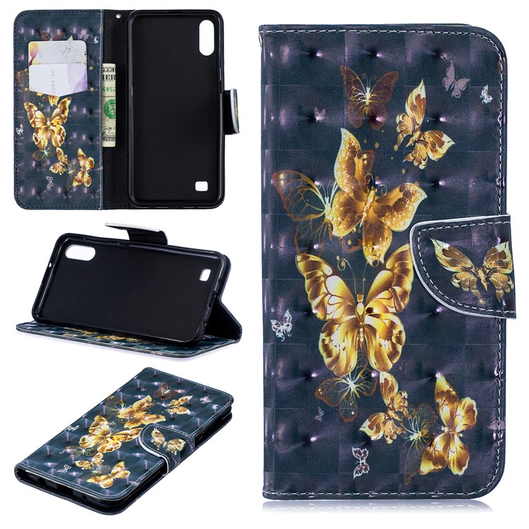 For Samsung Galaxy A10 Pattern Printing PU Leather Mobile Phone Cover - Gold Butterfly-1
