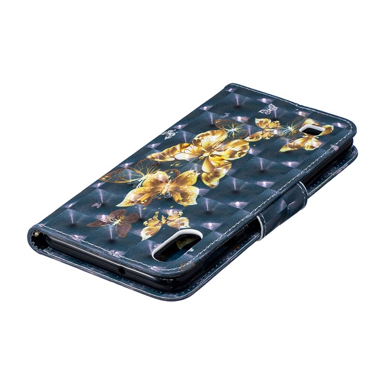 For Samsung Galaxy A10 Pattern Printing PU Leather Mobile Phone Cover - Gold Butterfly-7