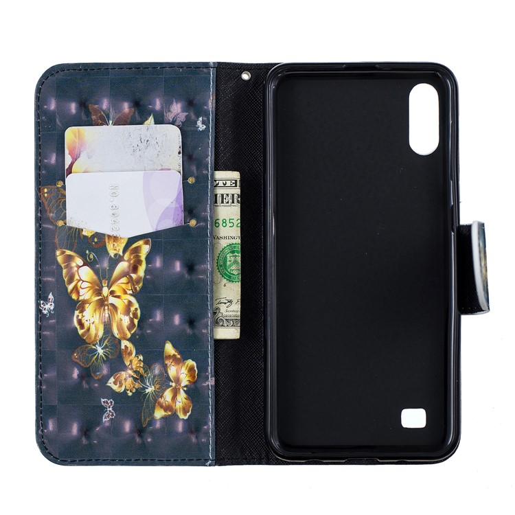 For Samsung Galaxy A10 Pattern Printing PU Leather Mobile Phone Cover - Gold Butterfly-8