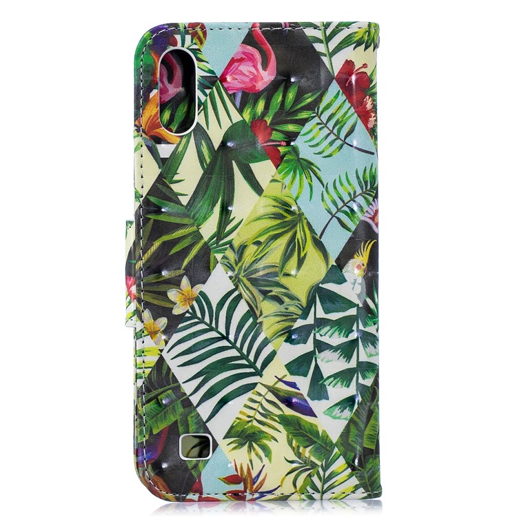 Para Samsung Galaxy A10 Padrão Impressão PU Couro Capa De Telefone Celular - Flor E Folha-3