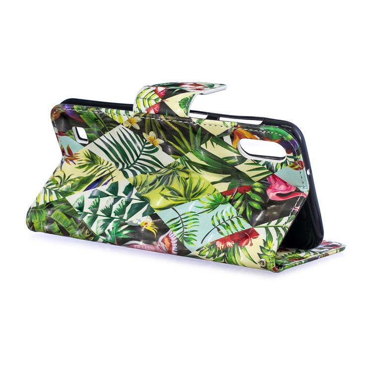 Para Samsung Galaxy A10 Padrão Impressão PU Couro Capa De Telefone Celular - Flor E Folha-4