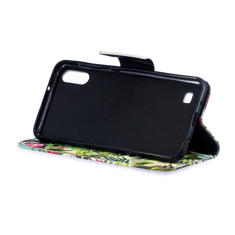 Para Samsung Galaxy A10 Padrão Impressão PU Couro Capa De Telefone Celular - Flor E Folha-5