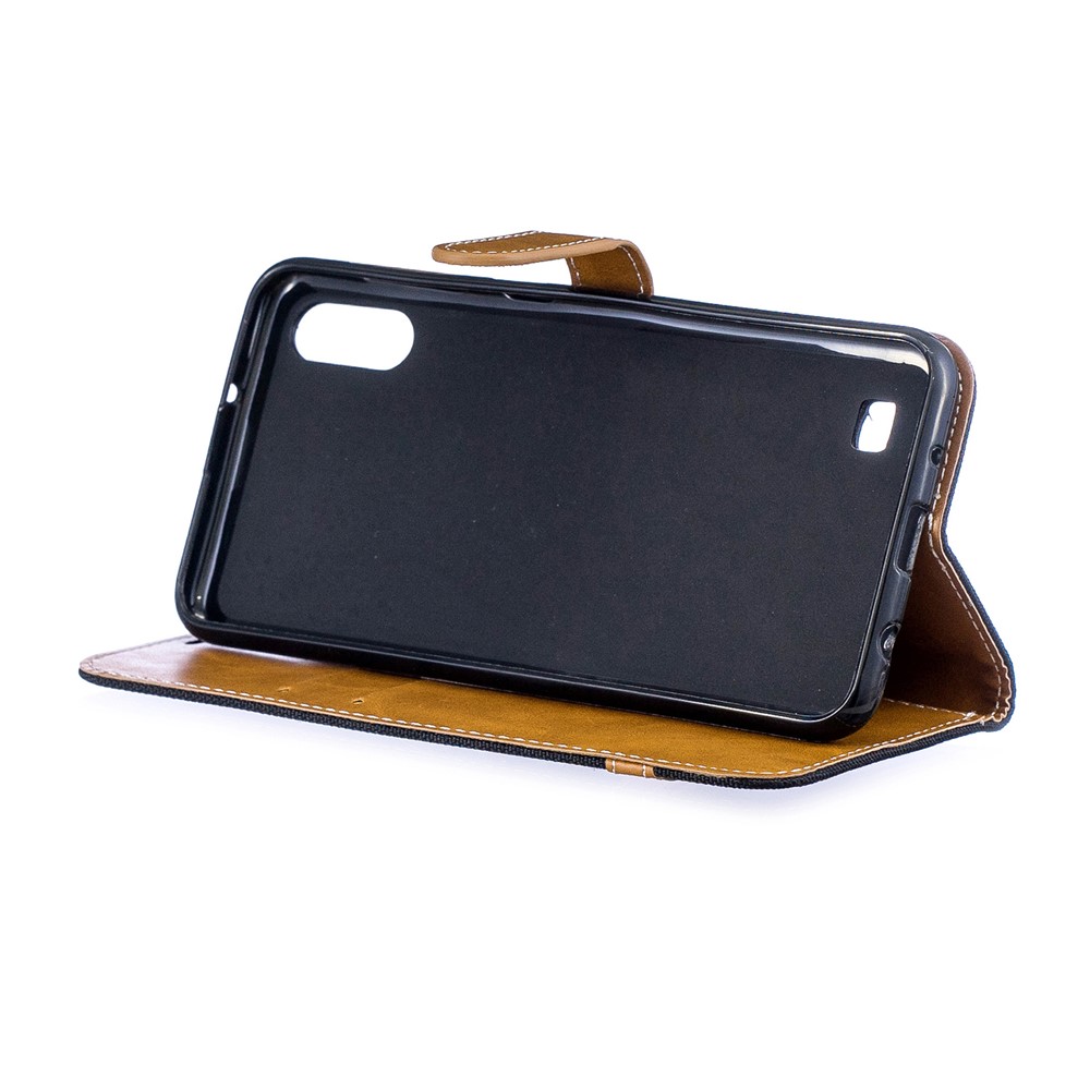 Funda De Piel Con Soporte De Una Variedad De Pantalones De Tela Color Jeans Para Samsung Galaxy A10 - Negro-5