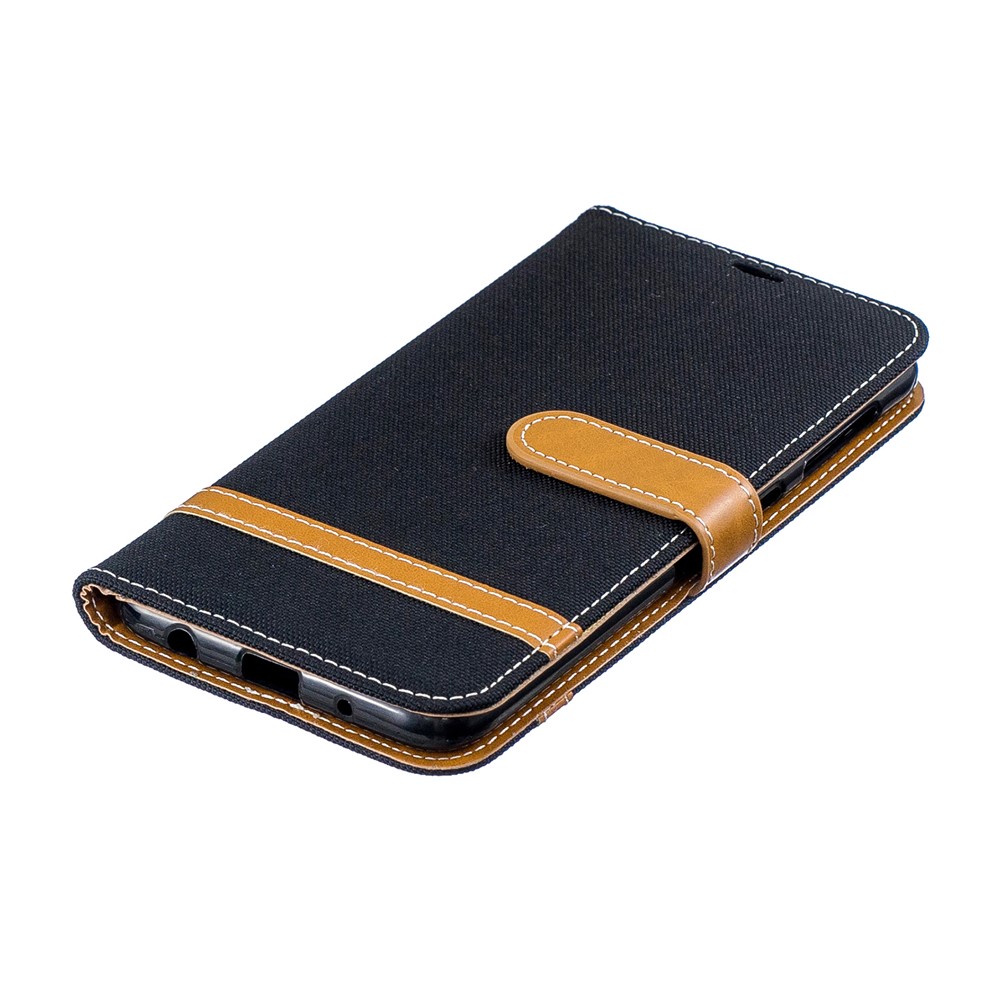 Case de Cuero de Billetera de Tela de Jeans de Color Variado Para Samsung Galaxy A10 - Negro