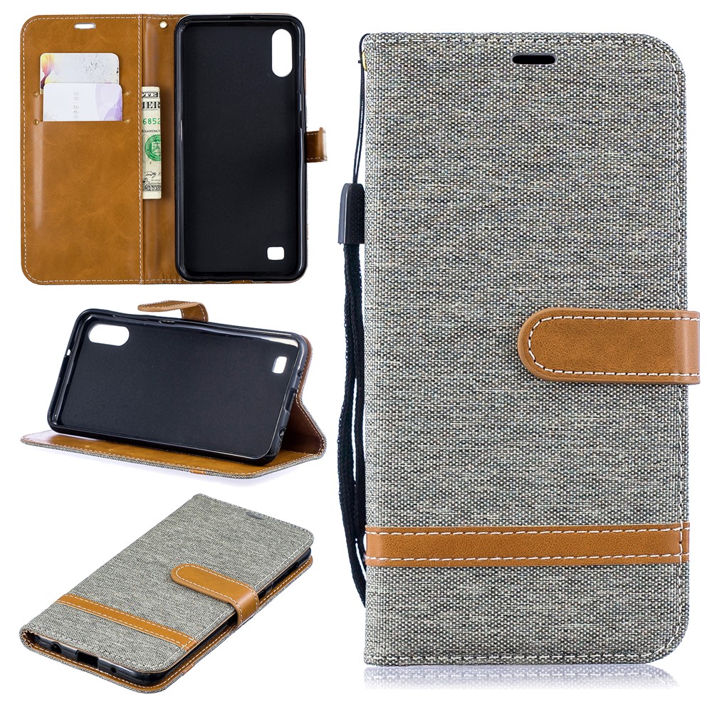 Sortierte Farbe Jeans Tuch Geldbörse Stand Ledertasche Für Samsung Galaxy A10 - Grau-1