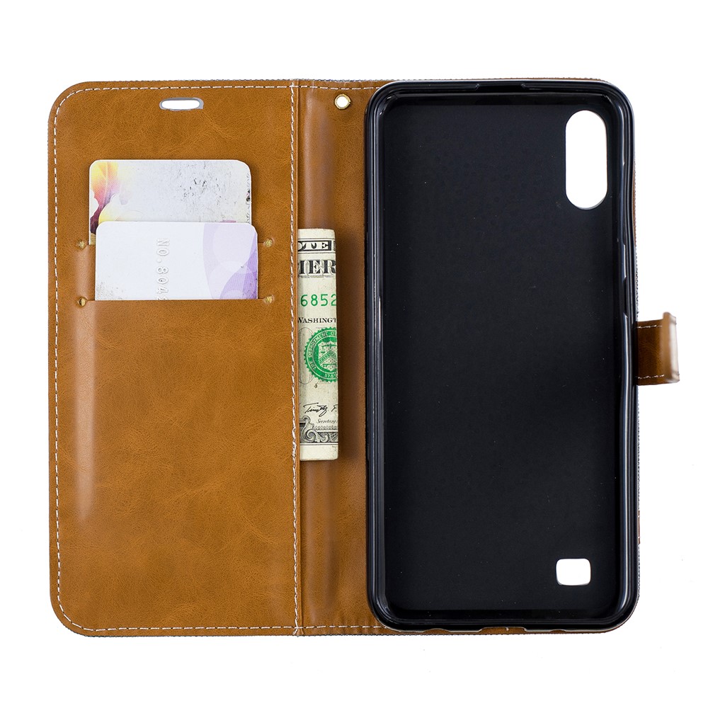 Sortierte Farbe Jeans Tuch Geldbörse Stand Ledertasche Für Samsung Galaxy A10 - Grau-10