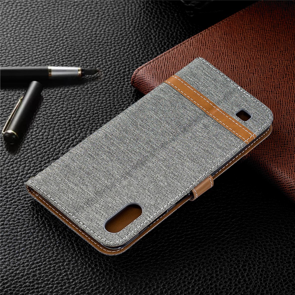 Sortierte Farbe Jeans Tuch Geldbörse Stand Ledertasche Für Samsung Galaxy A10 - Grau-3