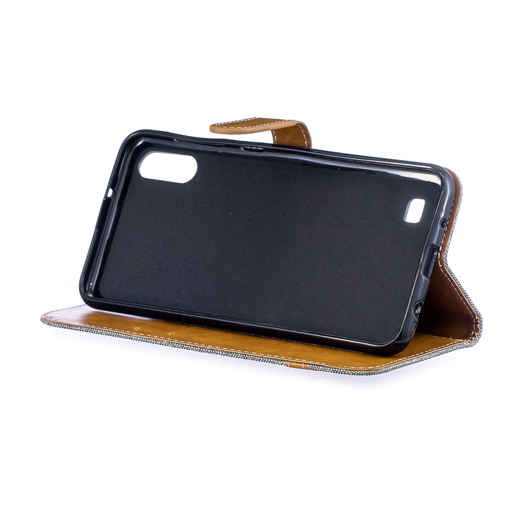 Sortierte Farbe Jeans Tuch Geldbörse Stand Ledertasche Für Samsung Galaxy A10 - Grau-7