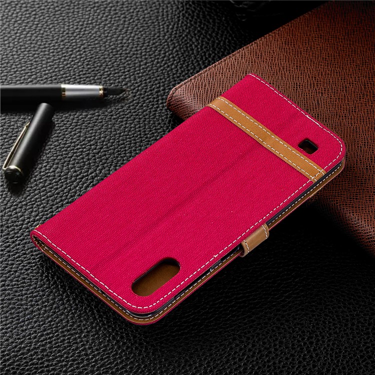 Sortierte Farbe Jeans Tuch Geldbörse Stand Ledertasche Für Samsung Galaxy A10 - Rot-3