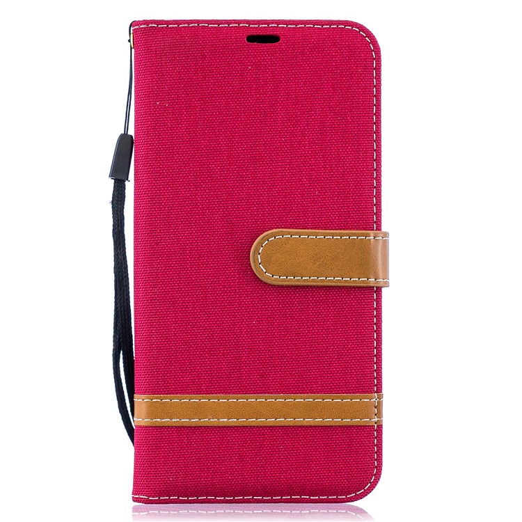 Sortierte Farbe Jeans Tuch Geldbörse Stand Ledertasche Für Samsung Galaxy A10 - Rot-4